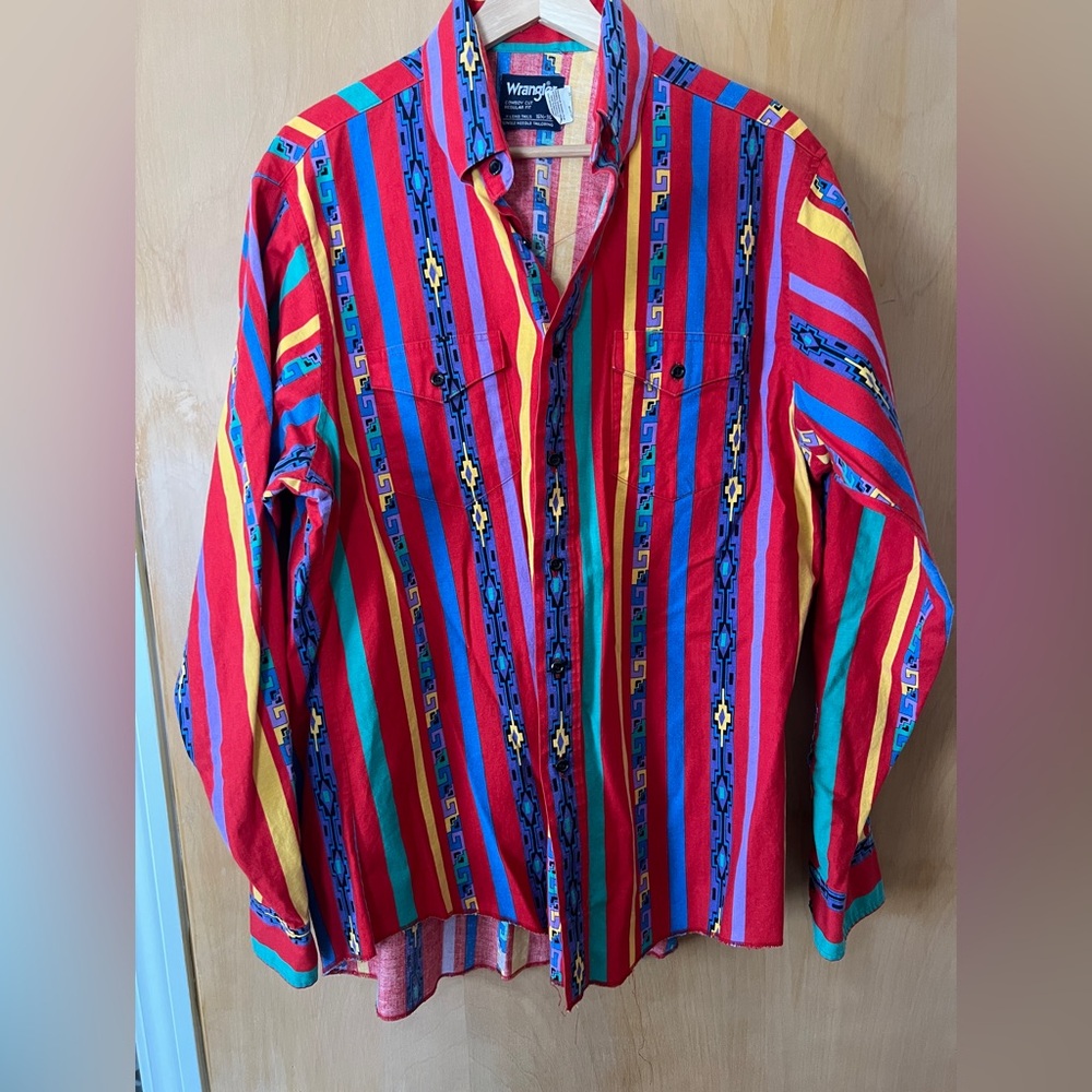 Vintage Wrangler Aztec brushpopper button up shirt